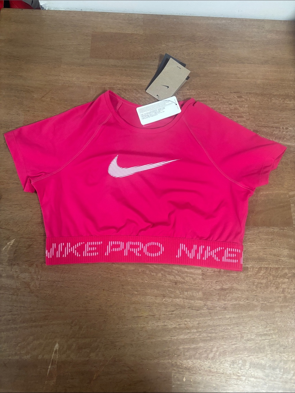 Nike Hot Pink Pro Crop Top with White Swoosh